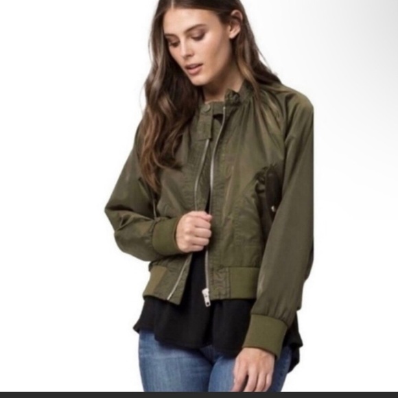 Free People Bomber Flight Jacket Olive Green Pockets Lightweight Size XS Coat - Picture 9 of 16